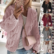 Fashion Solid Color Long Sleeve Twist Knitted Cardigan