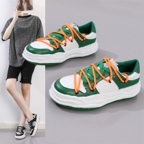 Contrast Color Retro Breathable Thick Soled Lace Up Sneakers