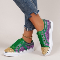 Round Toe Color Matching Sequined Low Top Casual Canvas Shoes