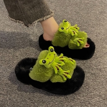 Cute Frog Furry Slippers Thick Soled Comfortable and Warm Cotton House Slippers