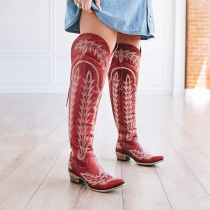 Retro Bohemian Pattern Over theKnee Boots with Side Zipper