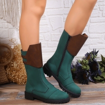 High Top Square Heel Color Blocked Side Zip Knight Boots