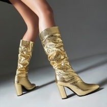 Golden Shiny High Over the Knee Boots