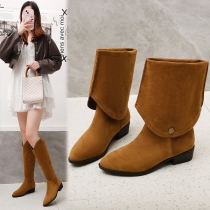 Pleated Flat Low Heel Long Knee High Boots