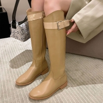 Tight Fitting Solid Color Boots with Belt Buckle