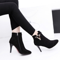 Buckled Pointed Toe Stiletto Short Boots