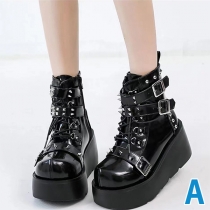Thick Soled Boots with Rivets and Platform Short Boots