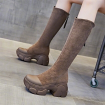 Suede High Heel Mid Calf Boots with Back Zipper