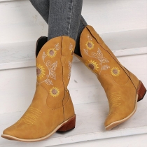 Flat Embroidered Sunflower Ankle Boots