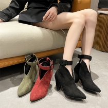 Suede Pointed Toe Ankle Boots with Ankle Strap