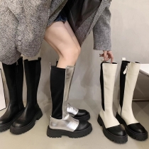 Color Block Knee High Boots with Thick Soles Slimming High Heel Booties Below the Knee