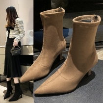Pointy Toe High Heel Slimming Suede Ankle Boots with Thin Heels and Elastic Side Panels