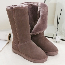 Classic Solid Color Round-toe Anti-slip Side Zipper Plush Lined Warm Snow Boots