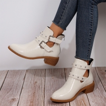 Solid Color Ankle Boots Short Boots with Belt Buckles Thick Heels