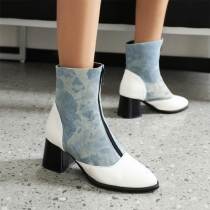 Front Zipper Ankle Boots Thick Heel Short Boots