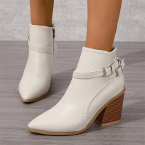 Pointed Toe Short Boots with Buckle