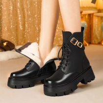 Retro Belt Buckle Ankle Boots with Thick Soles