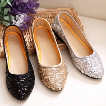 Comfy Sequin Flat Shoes with Polyurethane Upper