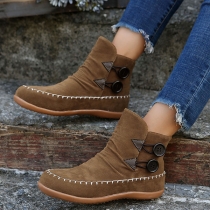Round Toe Short Suede Ankle Boots with Buttons