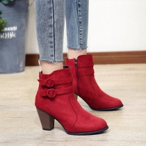 Pointed Toe Short Suede Ankle Boots with High Thick Heel