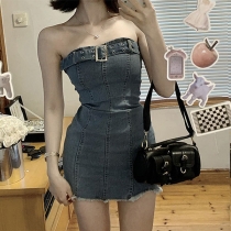 Slim Fit Denim Tube Top Mini Dress
