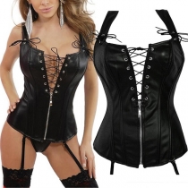Sexy Lace-up Zipper Self Tie Corset Shirt