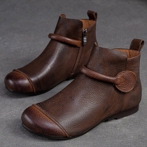 Retro Style Side Zipper Flat Round Toe Martin Boots