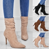 Fashion Solid Color Pointed-toe High-heeled  Ankle Boots