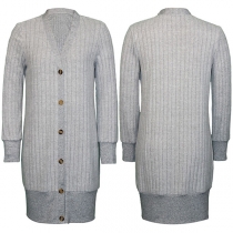 Fashion Long Sleeve Button Ribbed Cardigan