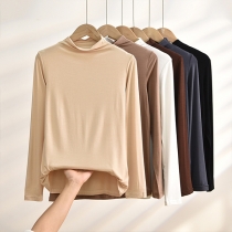 Fashion Comfy Solid Color Mock Neck Long Sleeve Basic Shirt