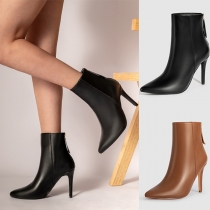 Fashion Pointed-toe Back Zipper Artificial Leather PU Ankle Boots