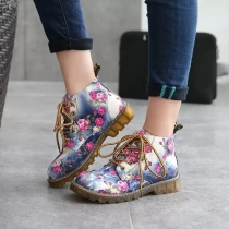 Retro Lace Floral Martin Boots Flat Short Boots with a Vintage Touch