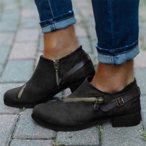 Belted Pointed Toe Low Heel Martin Boots