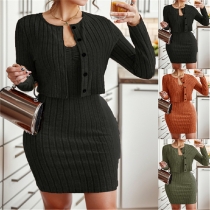 Fashion Ribbed Two-piece Set Consist of Cardigan and Slip Dress