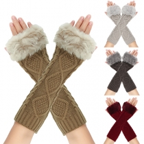 Fashion Plush Spliced Knitted Gloves