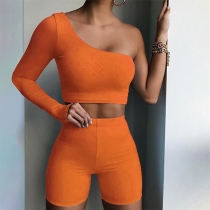 One Sleeve Sexy Off Shoulder Sports Suit