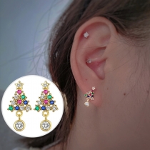 Fashion Colorful Rhinestone Christmas Tree Shape Earrings