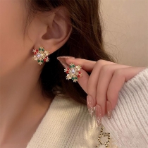 Fashion Colorful Rhinestone Snowflake Shape Earrings for Christmas