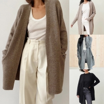 Simple Minimalist Solid Color Long Sleeve Knitted Cardigan