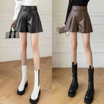 High Waist Leather Shorts Loose Fit Wide Leg PU Leather Outerwear Pants