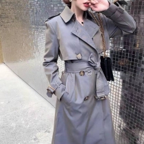Women's Double Breasted Solid Color Trench Coat