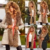 Thickened Mid Length Coat with Hood Warm Windbreaker and Stylish Outerwear