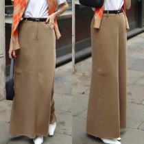 Vintage Solid Color High-rise Straight-cut Duffle Skirt