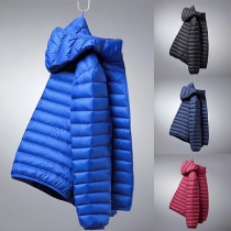 Fashion Solid Color Long Sleeve Hooded Quilted Jacket for Men