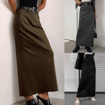 Elegant Solid Color High-rise Maxi Skirt