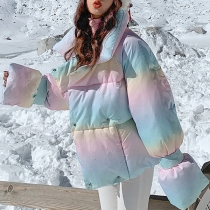 Loose Thickened and Warm Rainbow Pink Short Cotton Jacket