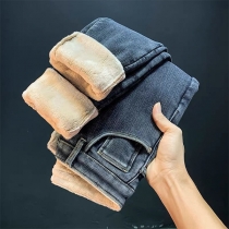 Warm Fleece Jeans with High Waisted Slimming Stretchy Outerwear
