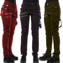 Street Fashion Slant Zipper Buckle Wrap Pants for Men