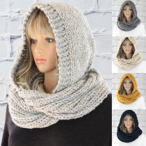 Fashion Solid Color Knitted Hooded Scarf