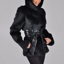 Hooded Mid Length Faux Mink Coat for Women
